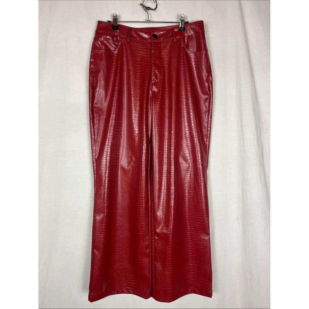 Windsor Faux Leather Red Crocodile High Rise Wide Leg Pants